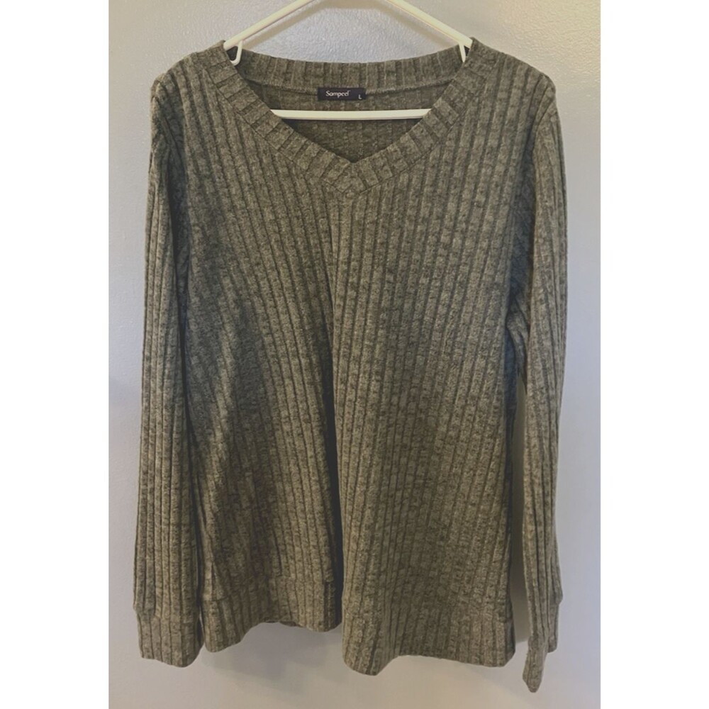 Sampeel Womens V-neck Soft Top Green Stripe Size Large